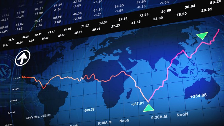 Mapa y gráficos de mercados internacionales para representar estrategias de diversificación global.