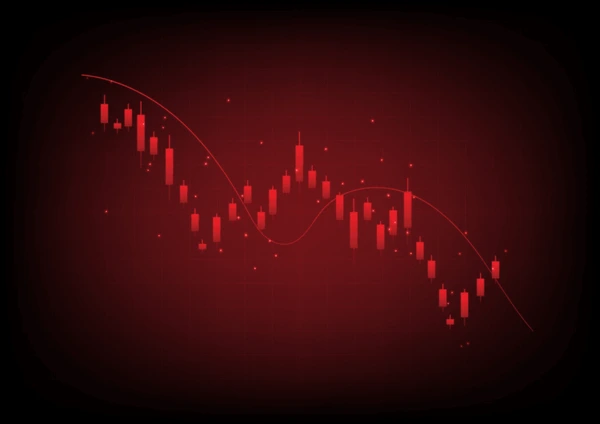 Gráfico descendente en rojo que refleja la caída de los mercados ante cambios en los indicadores macroeconómicos