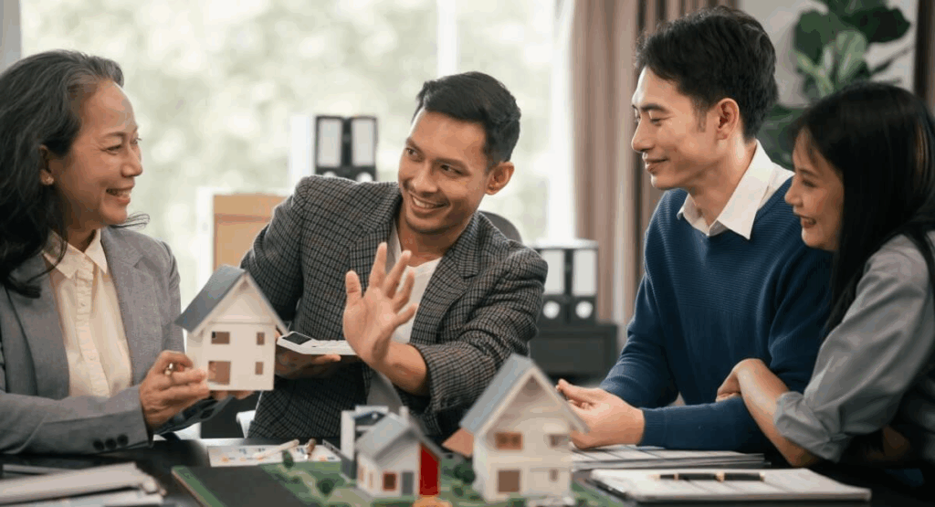 Inversores analizando oportunidades de crowdfunding inmobiliario en proyectos de viviendas.