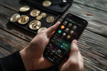 Persona gestionando criptomonedas desde una app móvil, en contraste con invertir a través de un ETF de Bitcoin al contado.