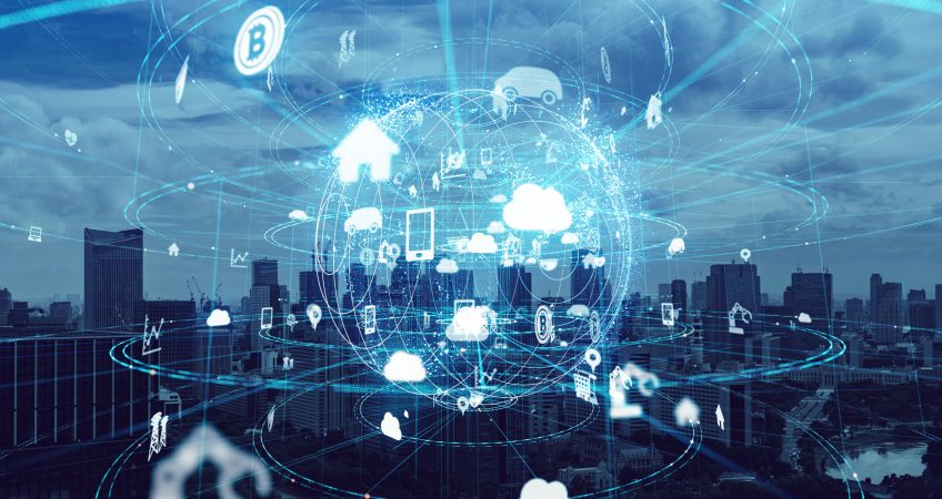 Ecosistema digital conectado que forma parte de la economía de los datos mediante la nube y dispositivos inteligentes