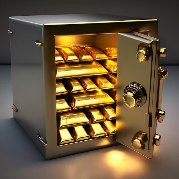 Caja fuerte llena de lingotes de oro representando la categoría de metales preciosos en la comparación metales industriales vs metales preciosos